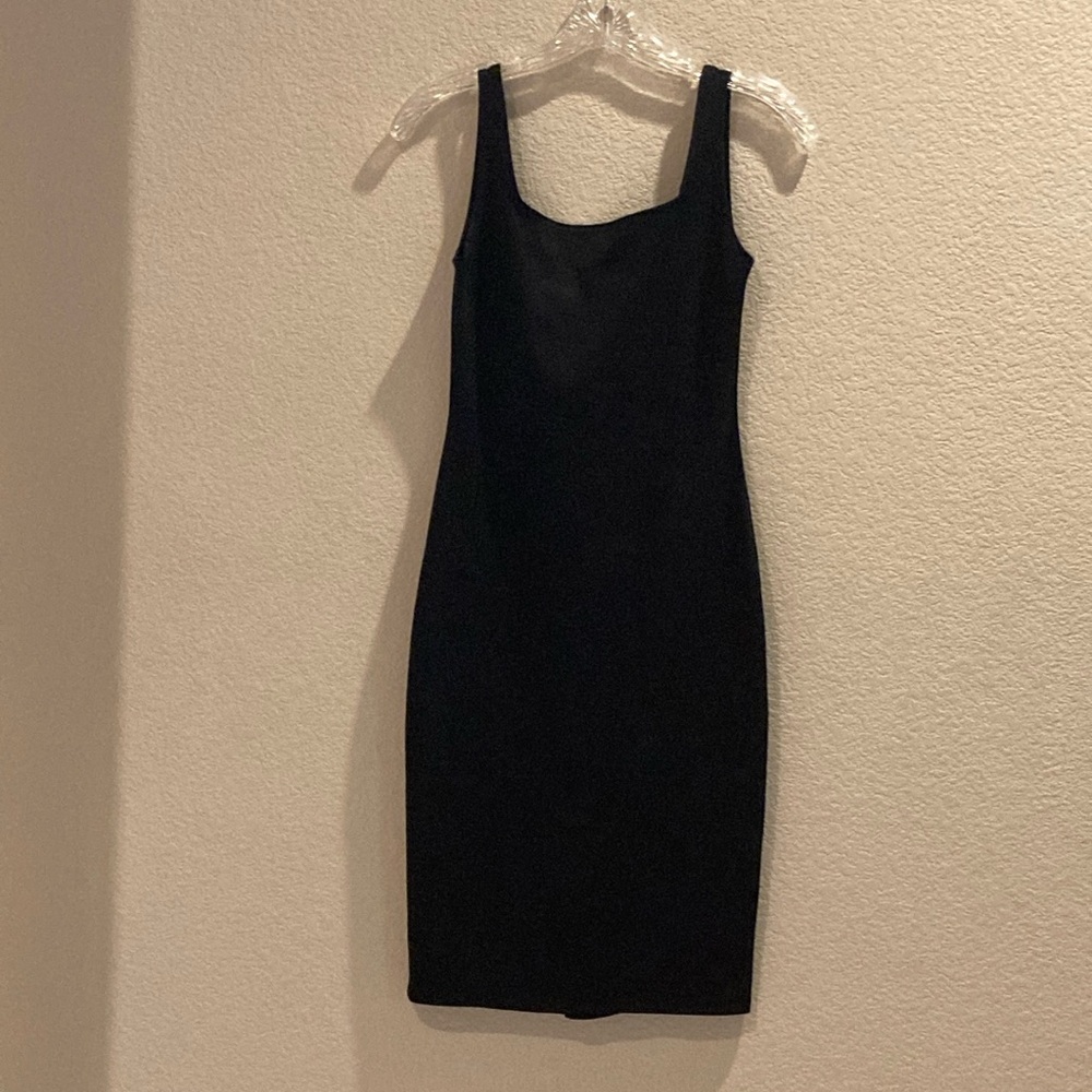 Popular Basics Black Square Neck Sheath Mini Dress